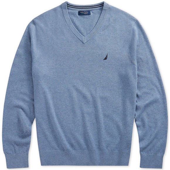 Nautica Men's V-Neck Sweater - Light Blue - Picture 1 of 5